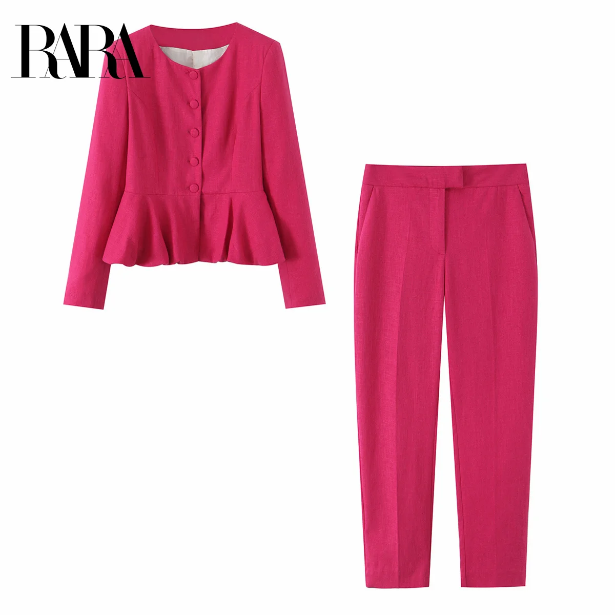 

RARA2025 autumn new women's casual fashion commuting short skirt round neck long sleeve suit jacket top + straight trousers