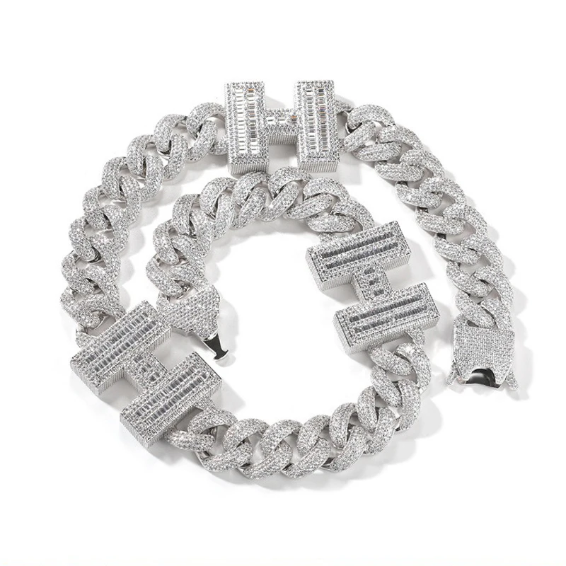 Custom 3 Letters Name Bubble Cuban Link Chain Necklaces for Men Hip Hop CZ Stone Bling Iced Out Rapper Jewelry Gold Silver