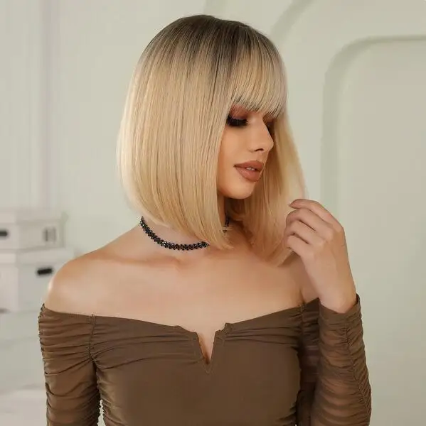 Blonde short straight women's wig