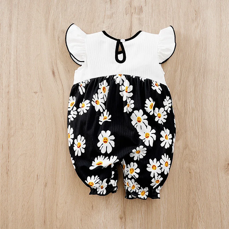 Newborn Baby Romper Black flower print Baby girl clothes summer sleeveless One piece high quality For Toddler Outfits 0-12 month