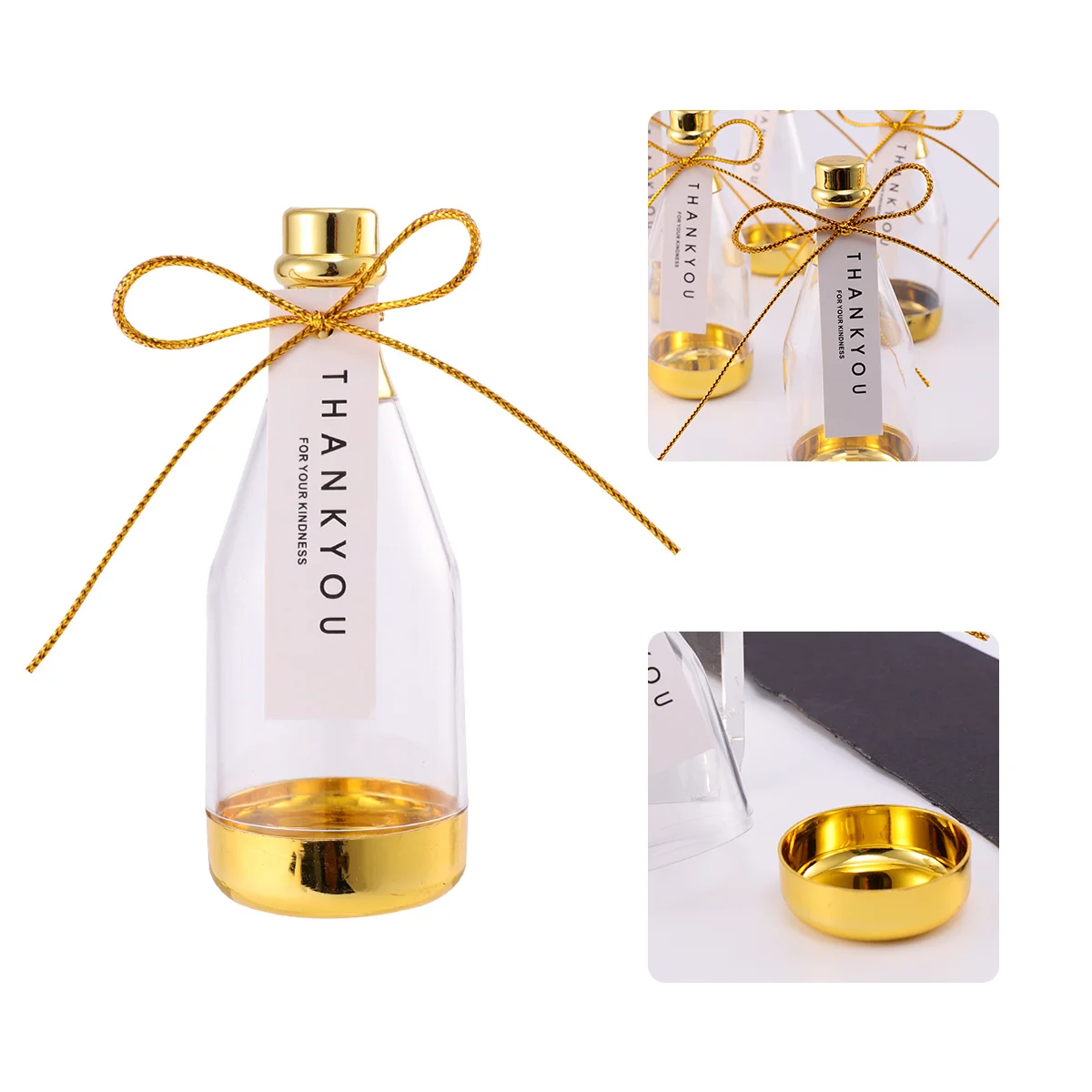 

6pcs Candy Box Plastic Golden Mini Jar For Party Wedding Birthday Lightweight Storage Container Drift Bottle Small Decorative