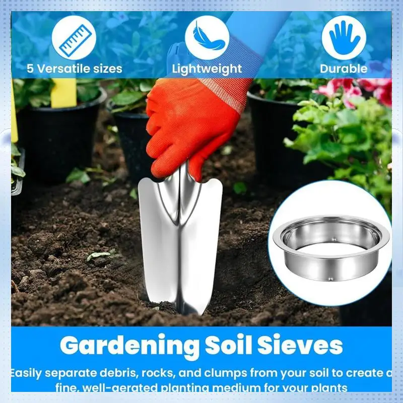 AD-Riddle Sieve Set Forgardening With5 Sizes 8" Diameter 1/3/6/9/12Mm Interchangeable Meshe