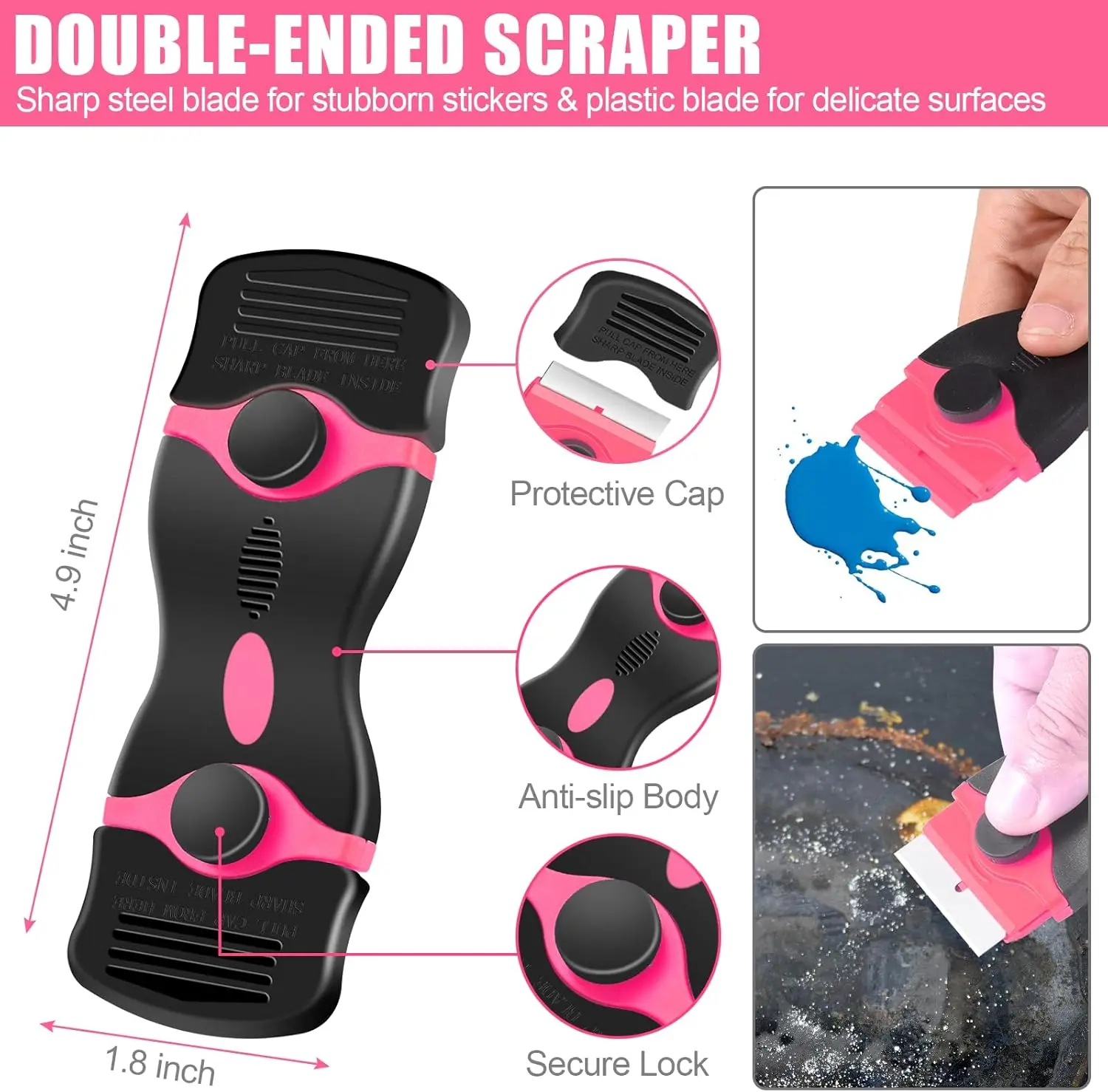 Window Cleaning Scraper Razor Blade Scraper Tool Plastic Double Edged Paint Scraper for Car Glass Decals Tint Stickers Cooktop