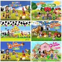Custom La Granja De Zenon Backdrop Kids 1st Birthday Party Decor Green Grass Farm Barn Animal Tractor Photo Background Studio