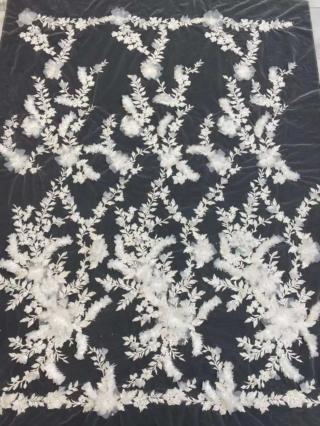 White /High qualtiy Silk Line Embroidery With flowers African fabric / French tulle lace/For Party dresses/Wedding Meteriials