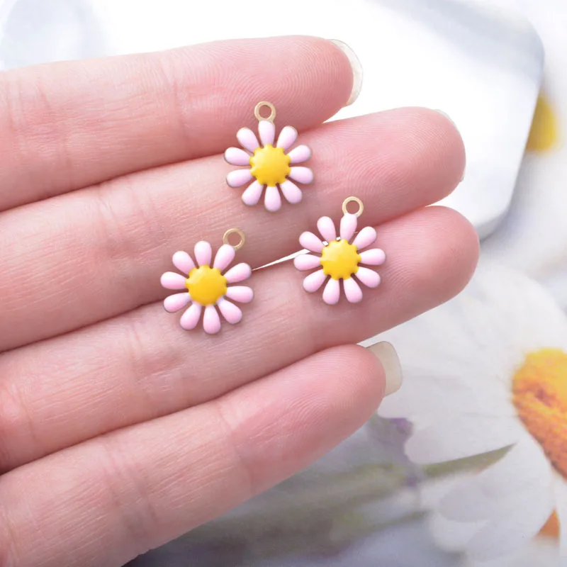 10 Stück Kupfer-Charms mit beidseitiger Emaille-Blumenverzierung, Öltropfen-Design, kleine Anhänger für Ohrringe, Halsketten, Armbänder, DIY-Schmuckdekoration – Detail 8
