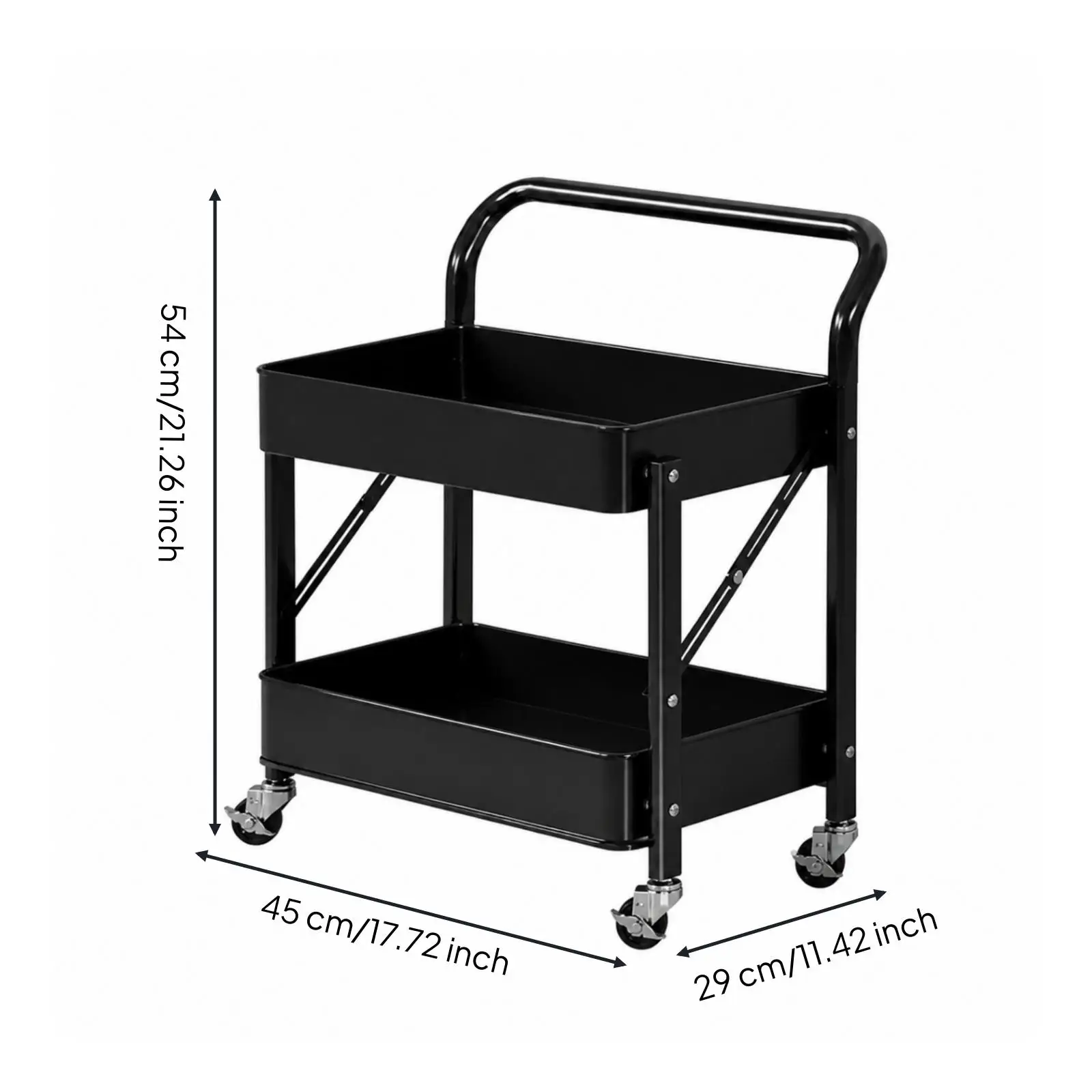Multi Functional Beauty Salon Utility Cart with Two Tier Open Trays Foldable Carbon Steel Frame Mobile Storage Trolley