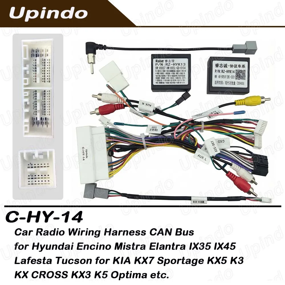Car Radio Wiring Harness with CAN-Bus for Hyundai Mistra Elantra IX35 Lafesta Encino X45 Tucson for KIA KX7 Sportage KX CROSS