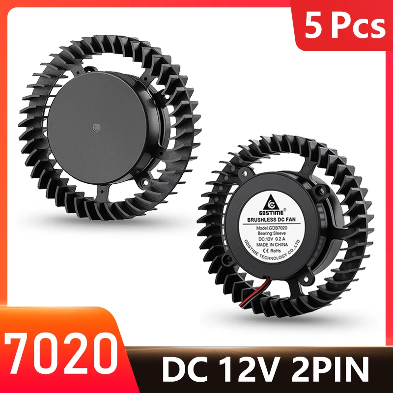 

5Pcs Gdstime 7020 DC 12V Blower Fan 7cm 70x70x20mm Blower for Humidifier Purifier Centrifugal Radial Air Flow Cooling Cooler Fan