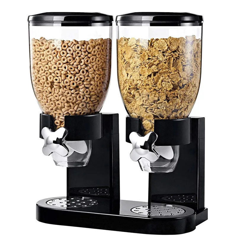 Double Head Cereal Machine Cereal Bucket Food Can Household Daily Use Double Cup Cereal Separator Kitchen Gadgets