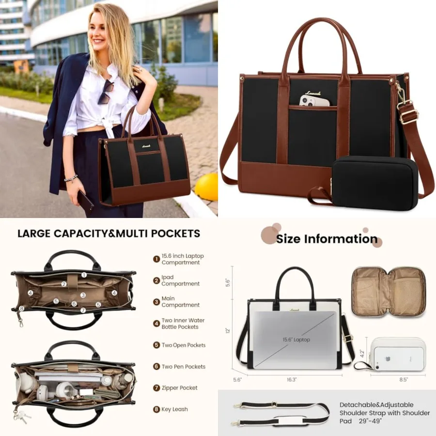 

Laptop Bag for Women 15.6 inch Canvas Laptop Tote Bag Large Professional Teacher Purse Lightweight Computer Bag Briefcase Busin