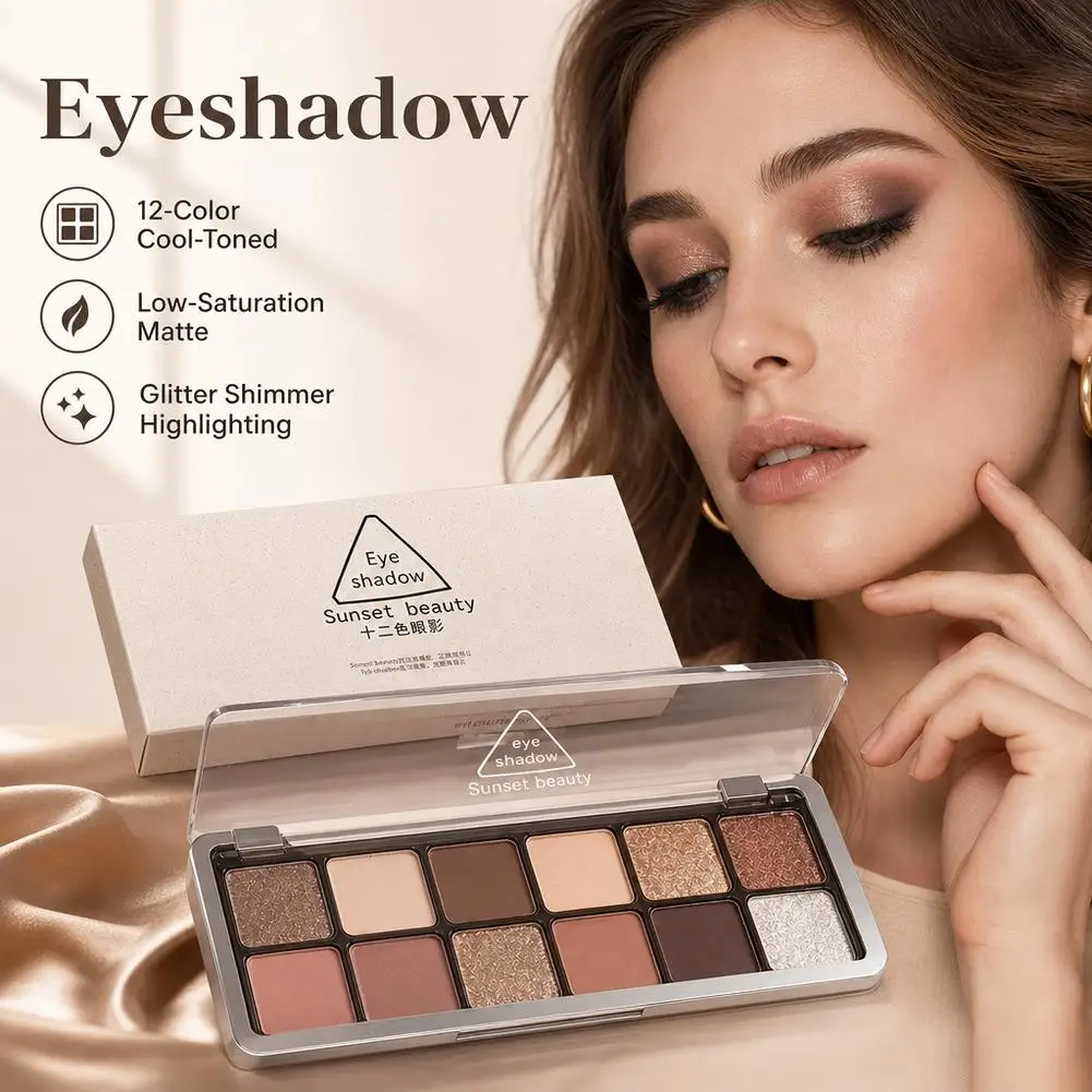 12-Color Low Saturation Matte Eyeshadow Palette Tea Apricot Earth Tones Long Lasting All-Matte Eye Makeup for Daily Use