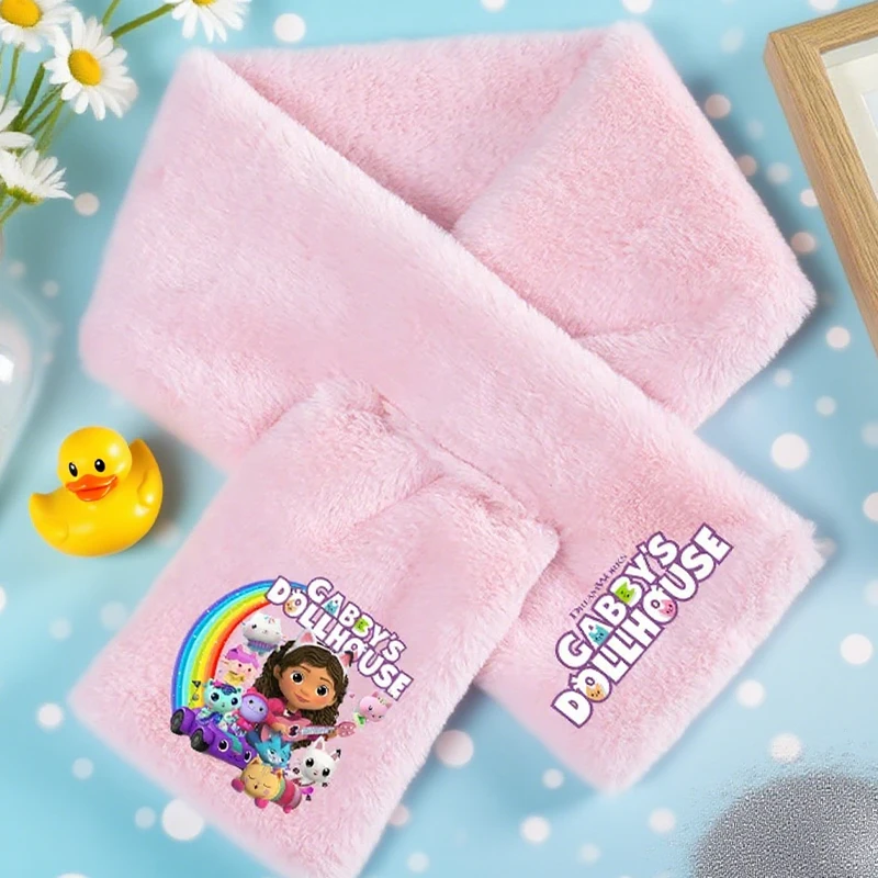 

2025 New Gabby Dollhouses Plush Scarf Winter Warm Cartoon Cute Pink Girls Neck Scarve Thickened Scarf Stuffed Soft for Lady Gift