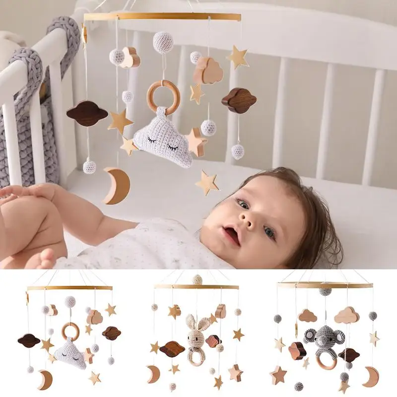 Mobile per culla Luna Stelle Mobile per bambini Campanella a vento in legno Culla Giocattoli Decorazioni per la scuola materna Cellulari per la scuola materna Culla Mobile per letto Campana