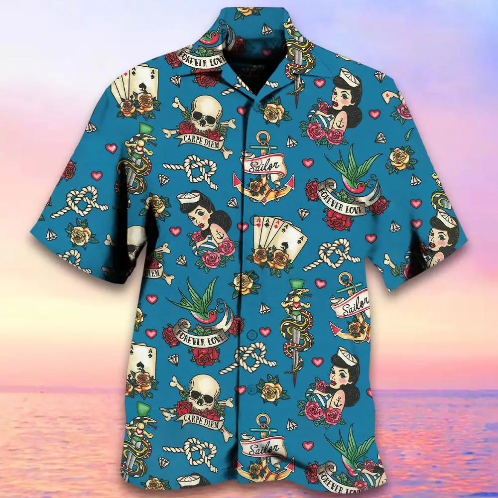 Hawaiian Shirt Summer Short-Sleeved Shirt 3d Printing Pattern Casual Vacation Lapel Button-Down Shirt 2024 Retro Wear Clothing