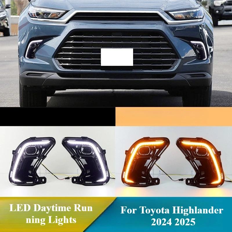 

Светодиодные дневные ходовые огни для Toyota Grand Highlander 2024 2025 DRL Светодиодные противотуманные фары Передний бампер Фары указателя поворота Дневные фары