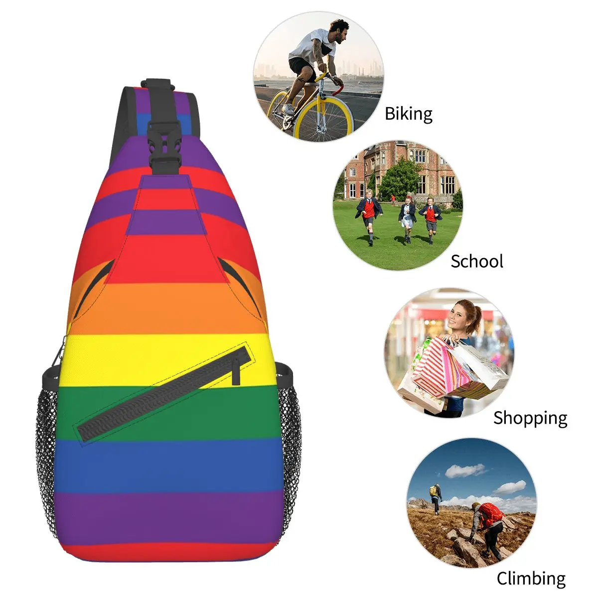 LGBT Arco-íris Crossbody Sling Bag Cool Peito Bag Gay Lésbicas Lgbt Sexual Ombro Mochila Mochila Viagem Caminhadas Ciclismo Satchel