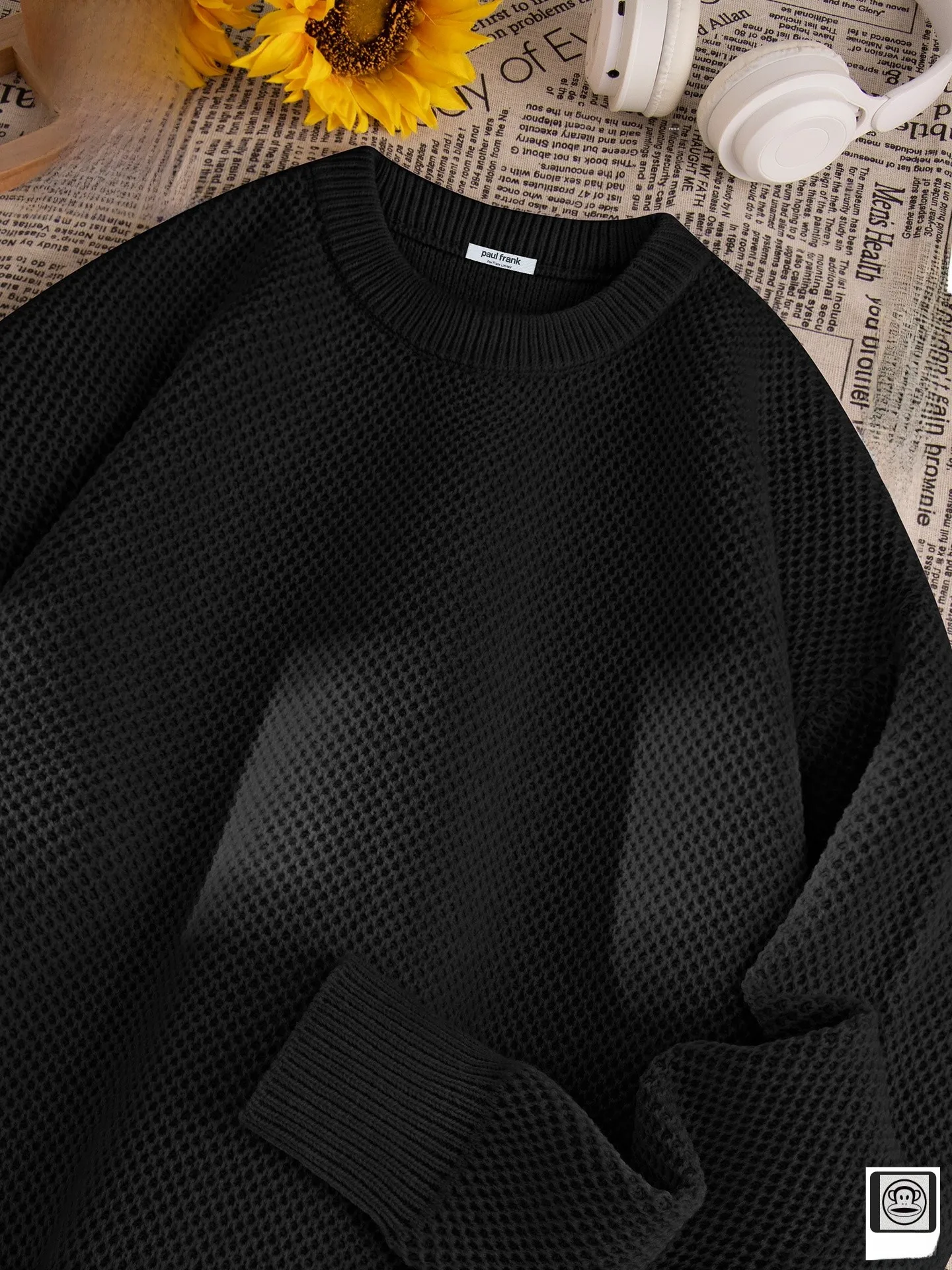 

Retro Pine Pattern round Ne Bla Sweater Men's Autumn Winter Knitted irt Loose Fit Soft Polyester Blend