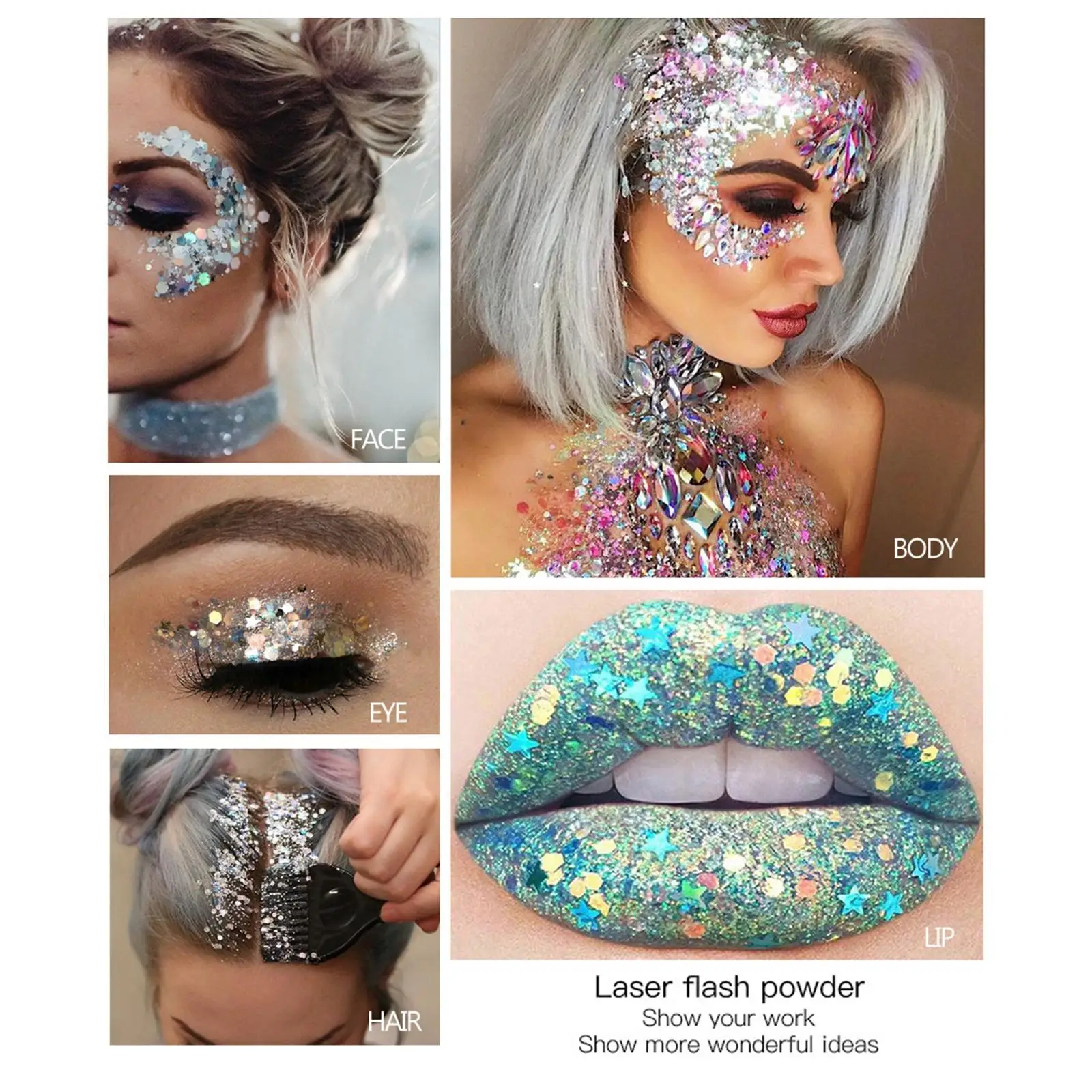 Waterproof Mermaid Body Glitter Gel Long Lasting Liquid Eyeshadow With Large Sequins For Hair And Body Sparkle Y1K9