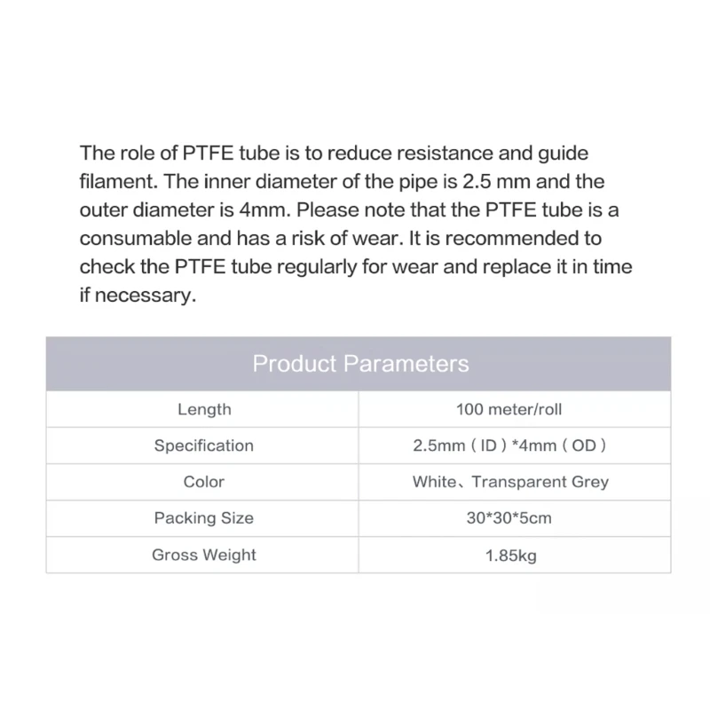 مضاد للمسد 3D الطابعة Ptfe Tube 100m طول 4 مم OD 2.5 مم قطر داخلي Teflonto أنبوب تيفلونتو للمطبوعات المليئة بـ K1kf