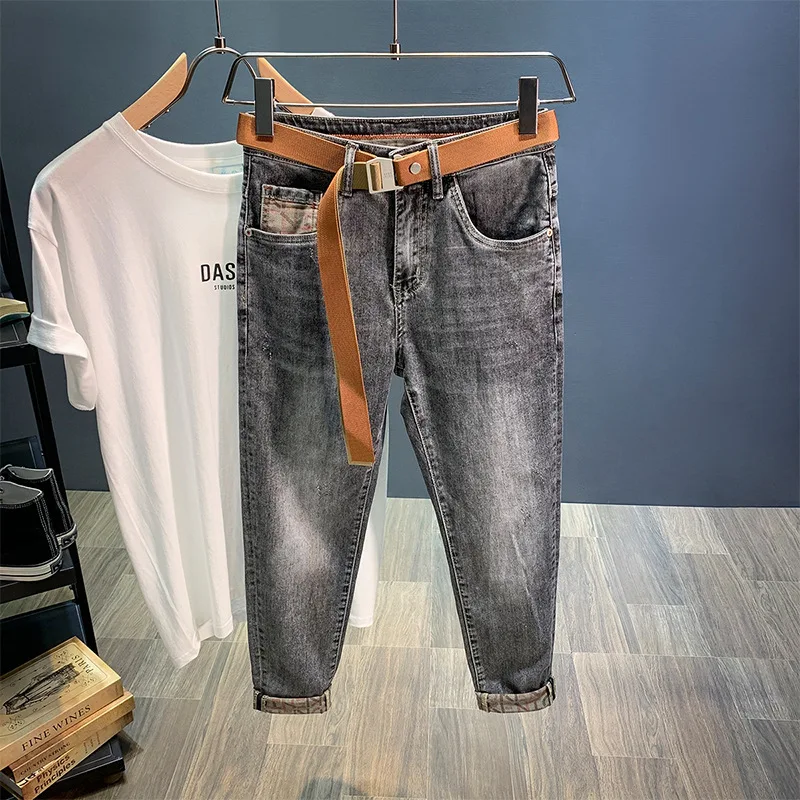 Pantalones vaqueros elásticos finos para hombre, pantalones largos hasta el tobillo, informales, versátiles, Ruan guapo, marca de moda de verano, 2024