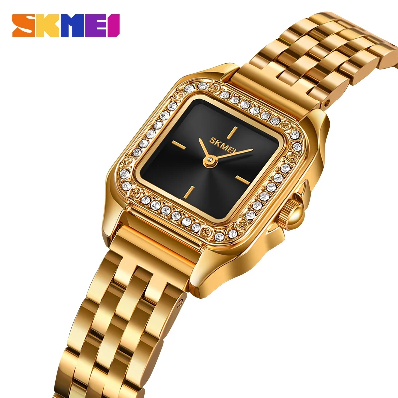 SKMEI Luxury Women's Wristwatch Stainless Steel Diamond Womens Quartz Watches For Women Ladies Waterproof Female Girl Clock