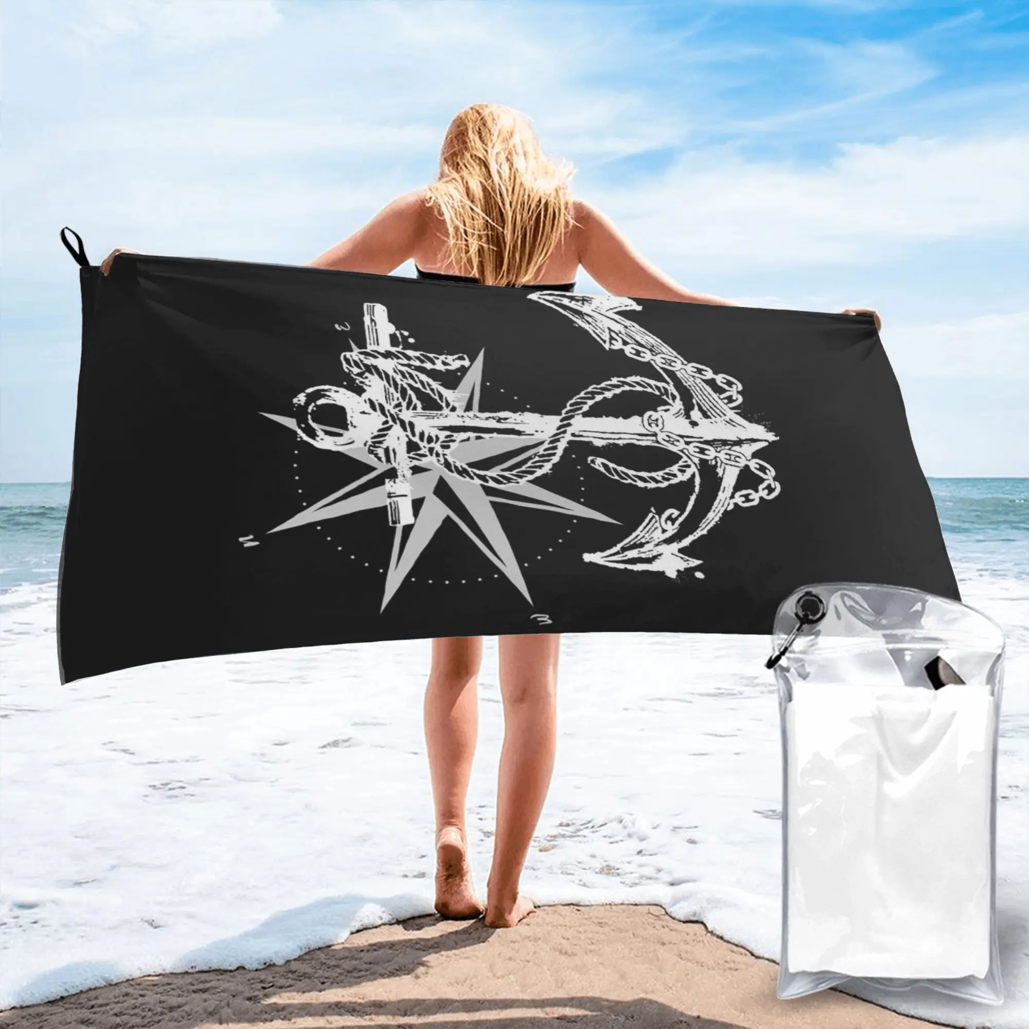 Nautical Compass Captain Anchor Boat Beach Towel Soft Microfiber Quick Dry Absorbent Quick Towels For Pool