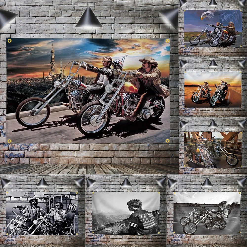 Easy Motorcycle Riders Poster Flag Banner Vintage Home Bar Garage Decoration Hanging Flag 4Gromments In Corners 3*5FT 144CM*96CM