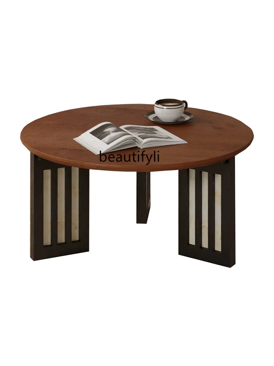 

Modern Light Luxury Coffee Table French Retro Solid Wood Coffee Table French Chinese Style Antique Solid Wood round Coffee Table
