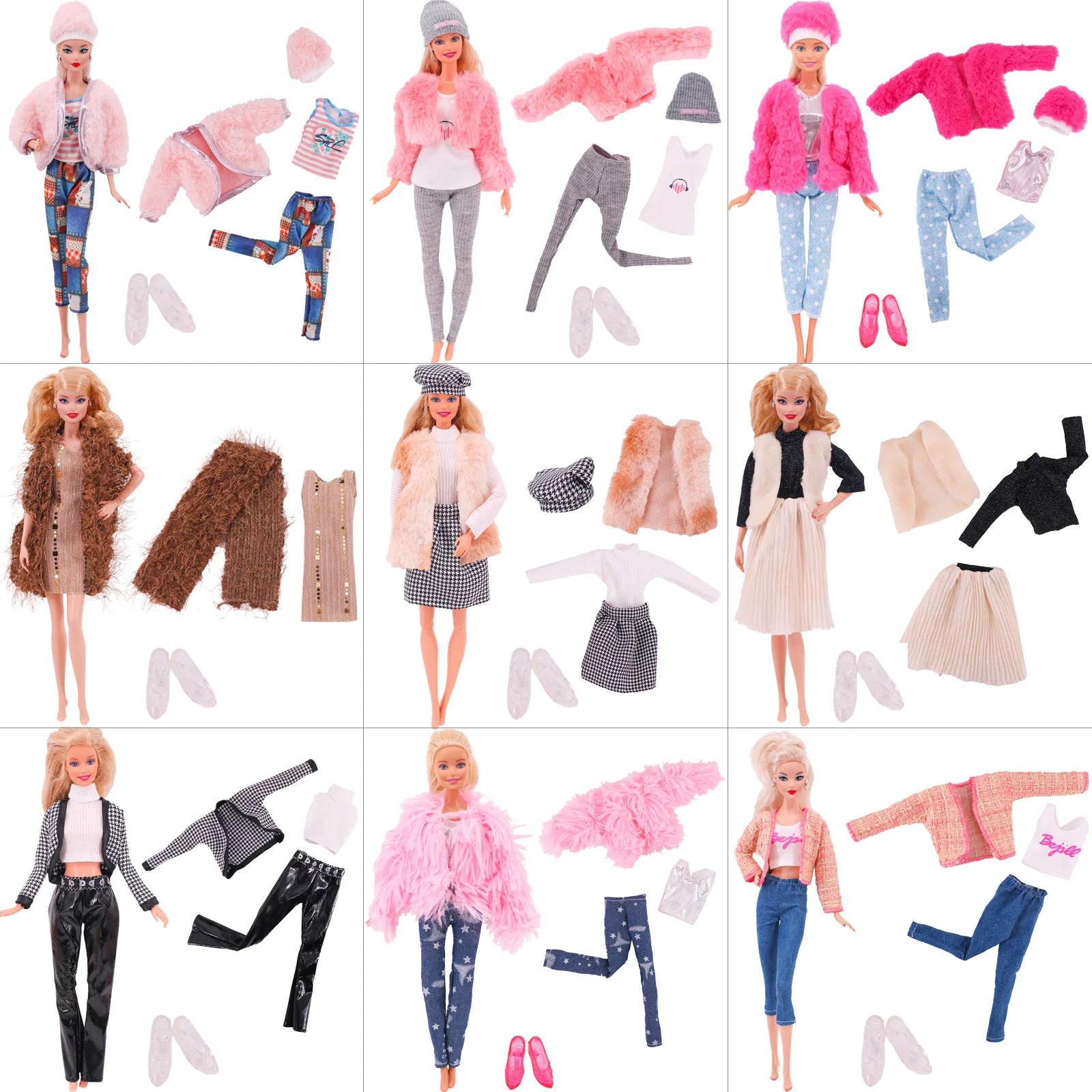 Barbies Pop Jurk Outfit Mini Pluche Jas + Rok Broek + Schoenen Voor 11.8Inch Amerikaanse Poppenkleertjes 1/12 Bjd meisjes Diy Speelgoed Gift