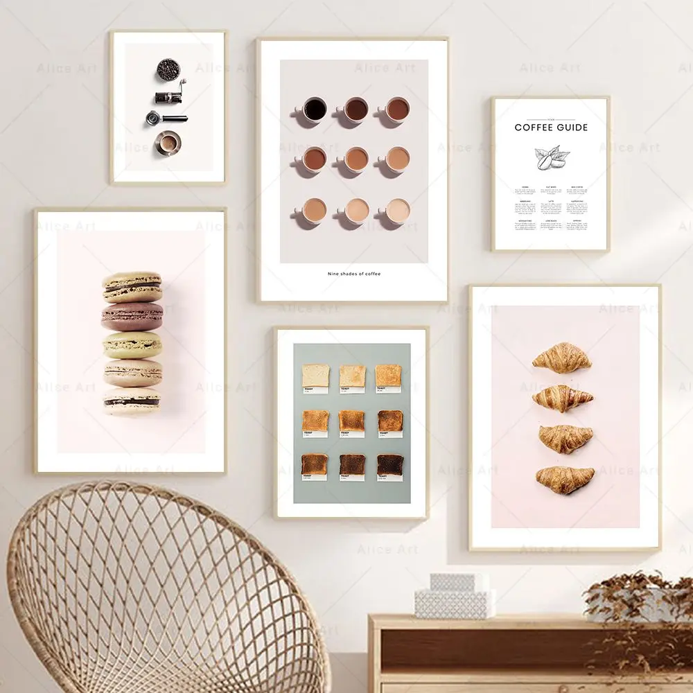 Modern Cafe Decor Coffee Guide Bread Food Poster And Print Croissant Canvas Painting Wall Art Pictures Kitchen Home Decoration