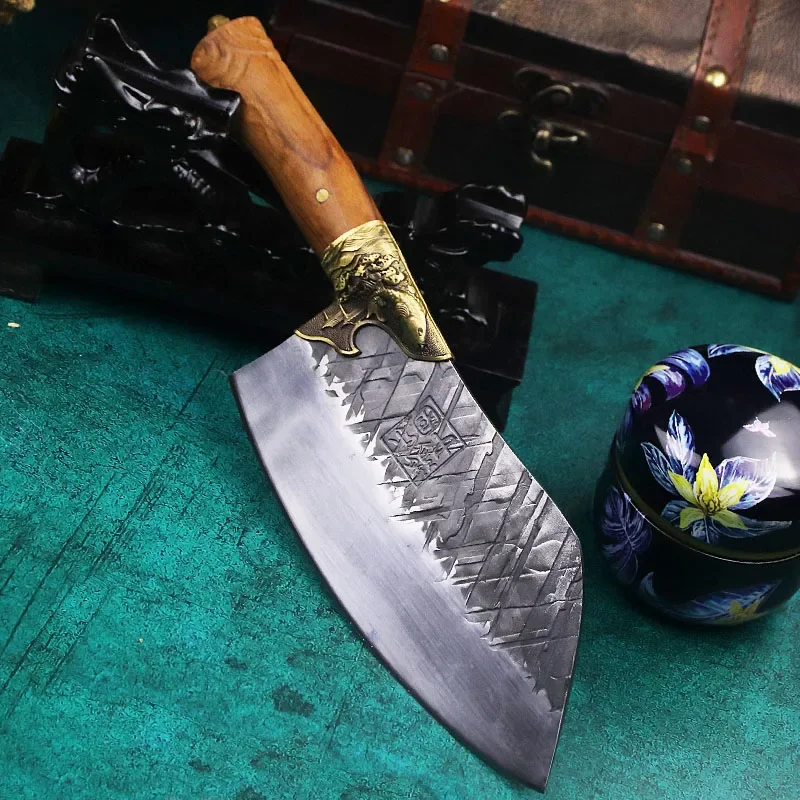 

Dehong Longquan kitchen knife Damascus-type household chef cut vegetables cut meat pure hand forged sharp 100 refined slicer