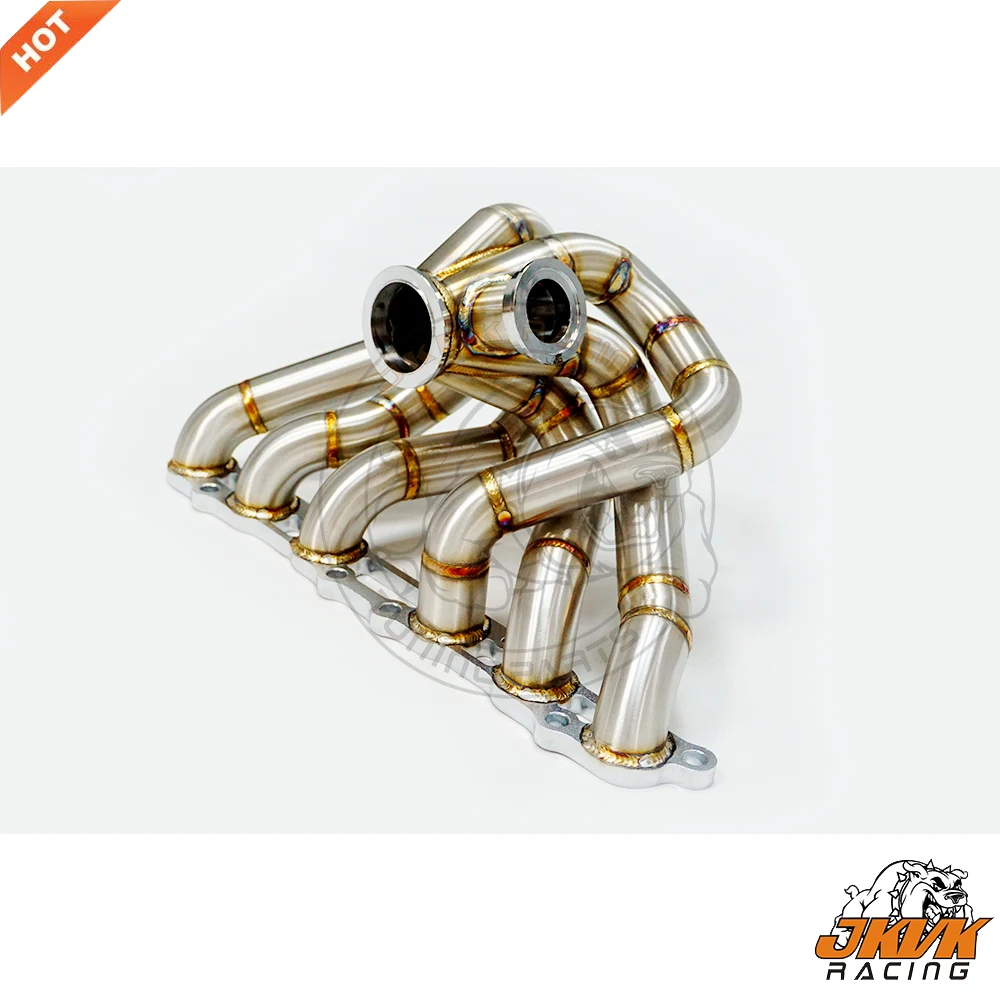 JKVK RACING 3.0 '' V fascia Flangia SS304 Tubo vapore da 3 mm Collettore turbo di lunghezza uguale per yo ta Supra MK4 Lexus GS300 2JZGE