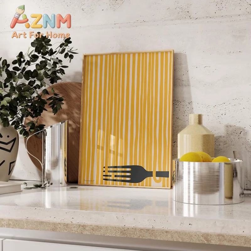 Hand Drawn Pasta Art Print - Retro Spaghetti Poster, Modern Dinning Room Decor, Kitchen Wall Art, Retro Food Print Canvas Poster