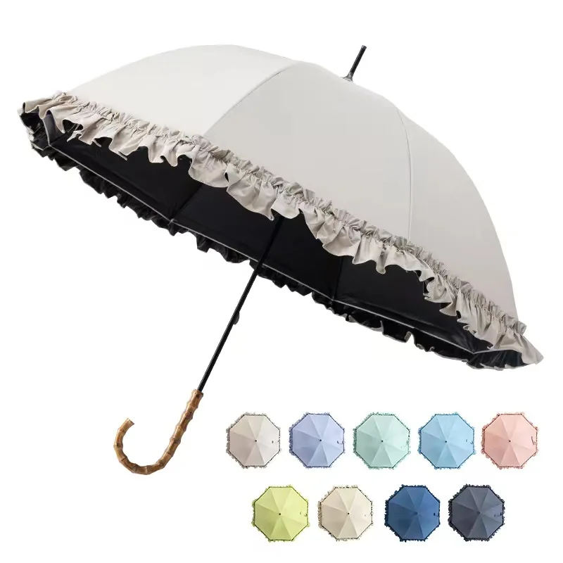 Party Wedding Sunshade Umbrella Vintage Victorian Outdoor Black Coating Long Handle Lace Princess Umbrella