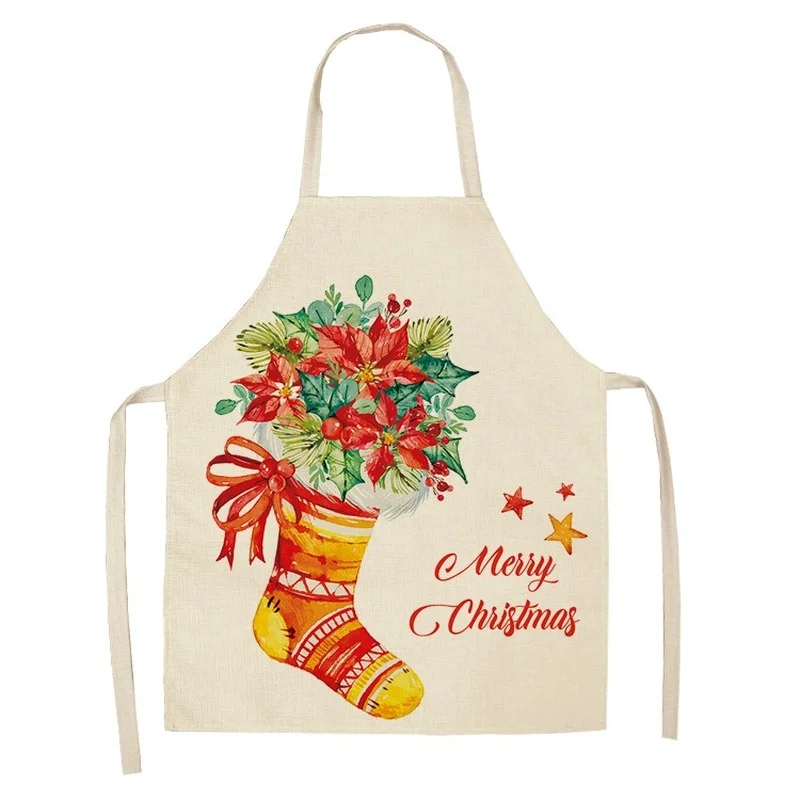 Creative Christmas Printed Women Kitchen Aprons Waterproof Cooking oil-proof Cotton Linen Antifouling Chef Apron man kid aprons