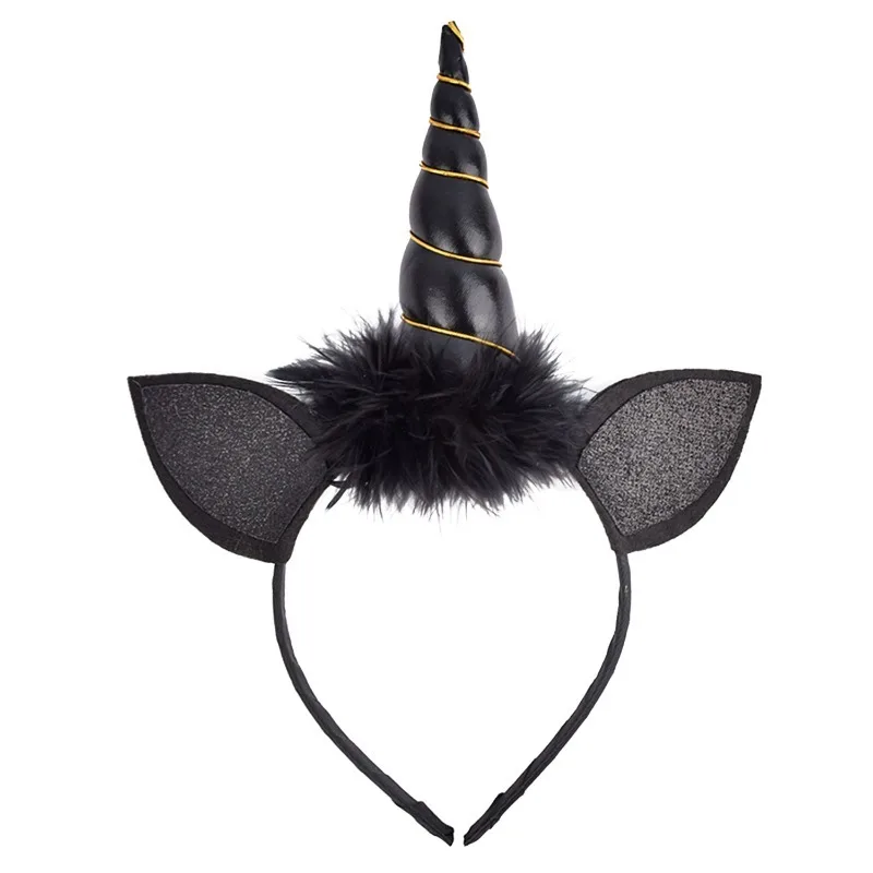 Kids' Black Unicorn Horn Feather Headband,  Halloween Party Stage Performance Hair Hoop,  Carnival Themed Hair Accessory