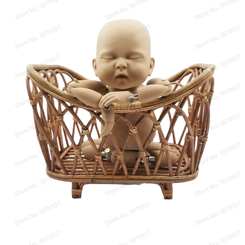 2022 Newborn Photography Props Basket Vintage Rattan Baby Bed Weaving Baskets Wooden Crib for Bebe Photo Shoot Photo Furniture