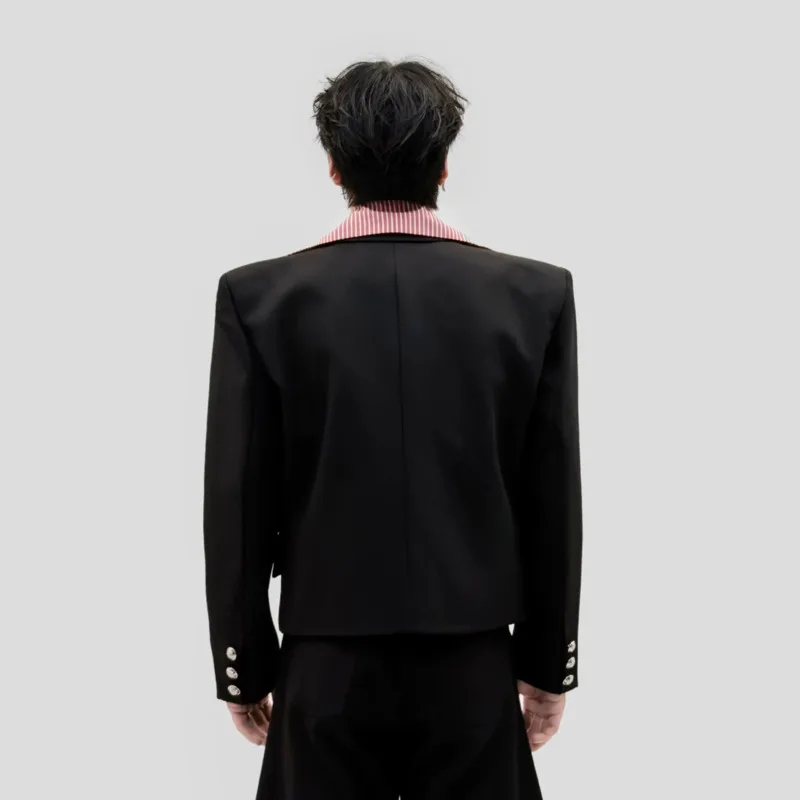 WVGA Spring Autumn New Men Korean Style Fake Two-piece Striped Lapel Patchwork Blazer Niche Chic Casual Short Jackets Ins W27154