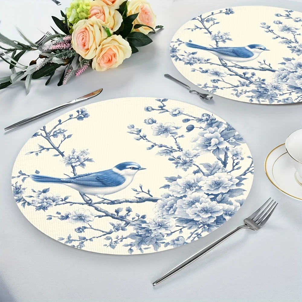 VIKAMA-alfombrilla china para comida de flores y pájaros, 4 unidades, patrón de flores y pájaros, mesa decorativa Phnom Penh, decoración para sala de té y restaurante