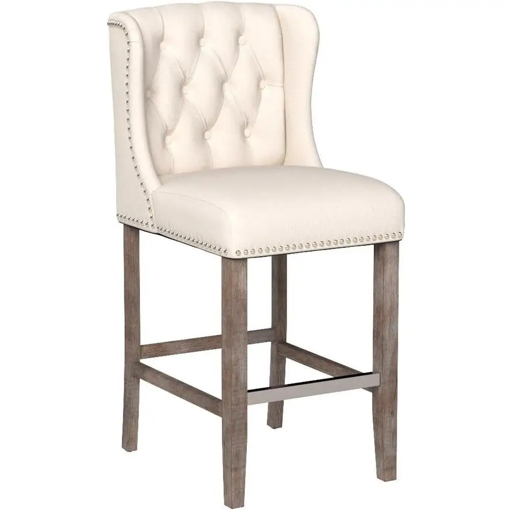 Comfortable Upholstered Bar Stools Set of 2 Kitchen Counter Height Stools Solid Wood Legs Farmhouse Design Breakfast Bar Chairs