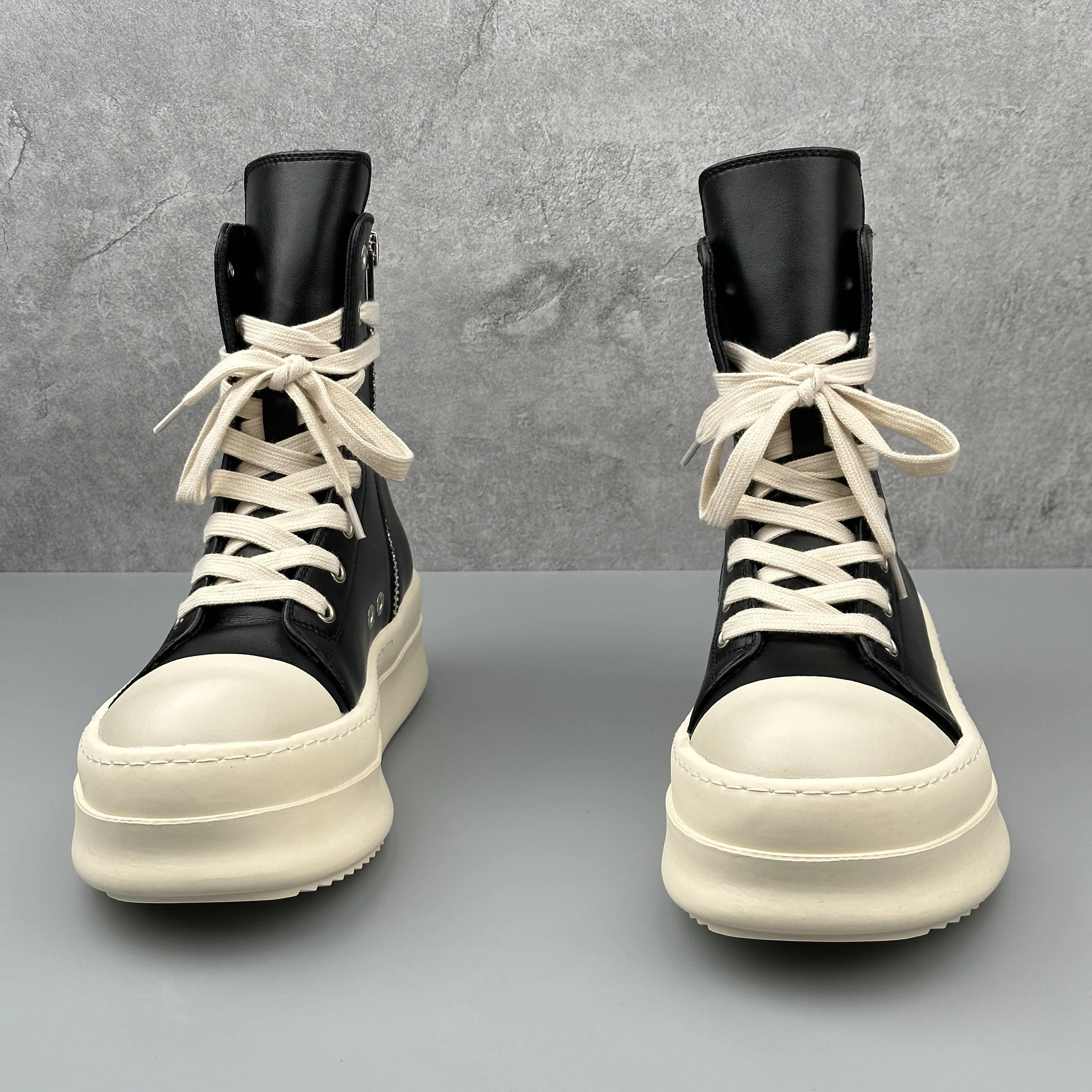 Men\'s Motorcycle Boots Women Platform Leather Luxury Trainers High Top Sneakers Lace Up Zip Autumn Black Male Designer Shoes