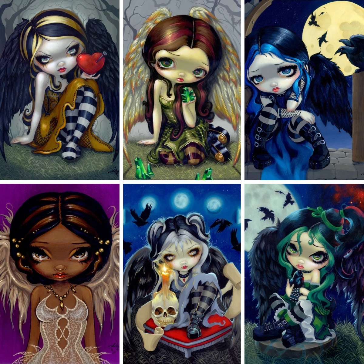 

Full Drill Diamond Painting Kits Dark Angel Big Eye Fantasy Art DIY Diamond Art Strangeling Goth Girl Angel of Starlight Poster