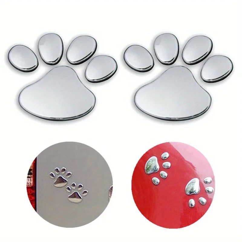 Metal Paw Print Decal Set - 3D Animal Dog Cat Footprints Sticker for Vehicle Body，computer,notbook Universal Fit Adhesive Label