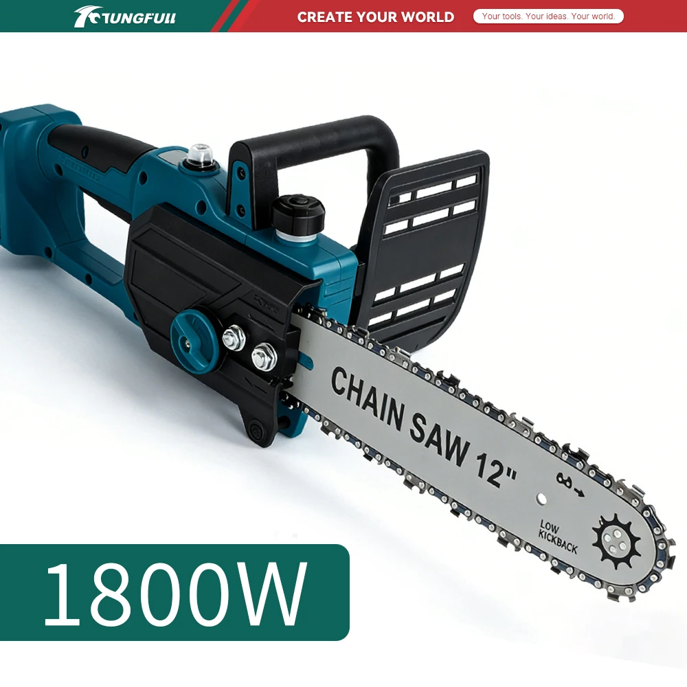 1800W Brushless Cordless Electric Chain Saw 12 Inch with Digital Display Rechargeable Wood Logging Cutting Power Tool For Makita