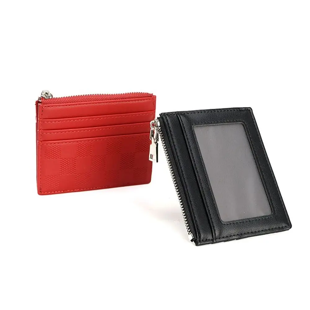 Trendy Ultra-Thin Card Holder Pu Leather Waterproof ID Card Bag Zipper Multiple Wallet for Men Women