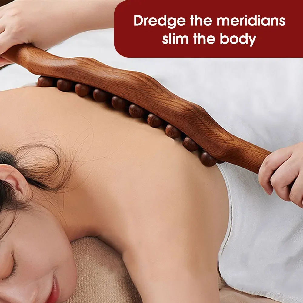 

20/8 Beads Universal Back Massage Tendons Beech Wood Scraping Stick Point Treatment Guasha Relax Therapy Tool Abdominal Massager