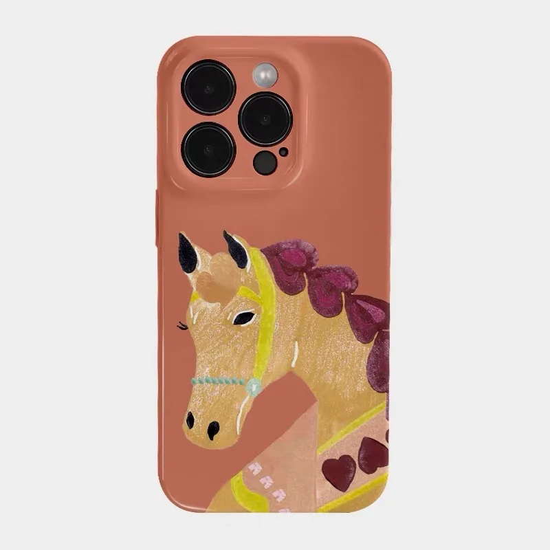 

Orange Crayon Drawing Horse Phone Case for IPHONE 17 Air 16E 15 PROMAX 14 Plus 13 12 MINI 11 PRO 16Plus XR Acrylic Phone Cover