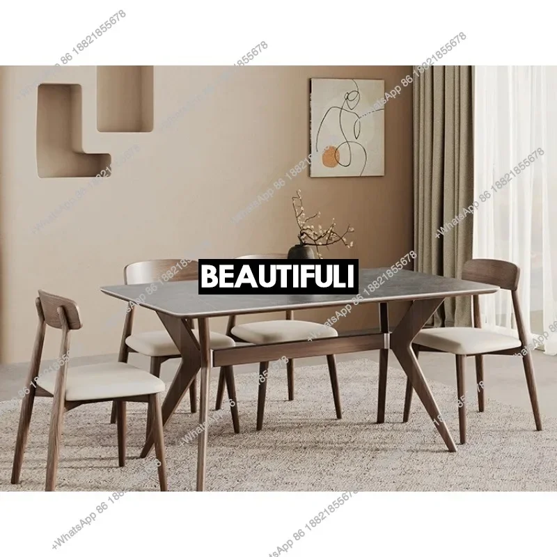 X188 Modern simple rock slab dining table rectangular solid wood dining table high sense