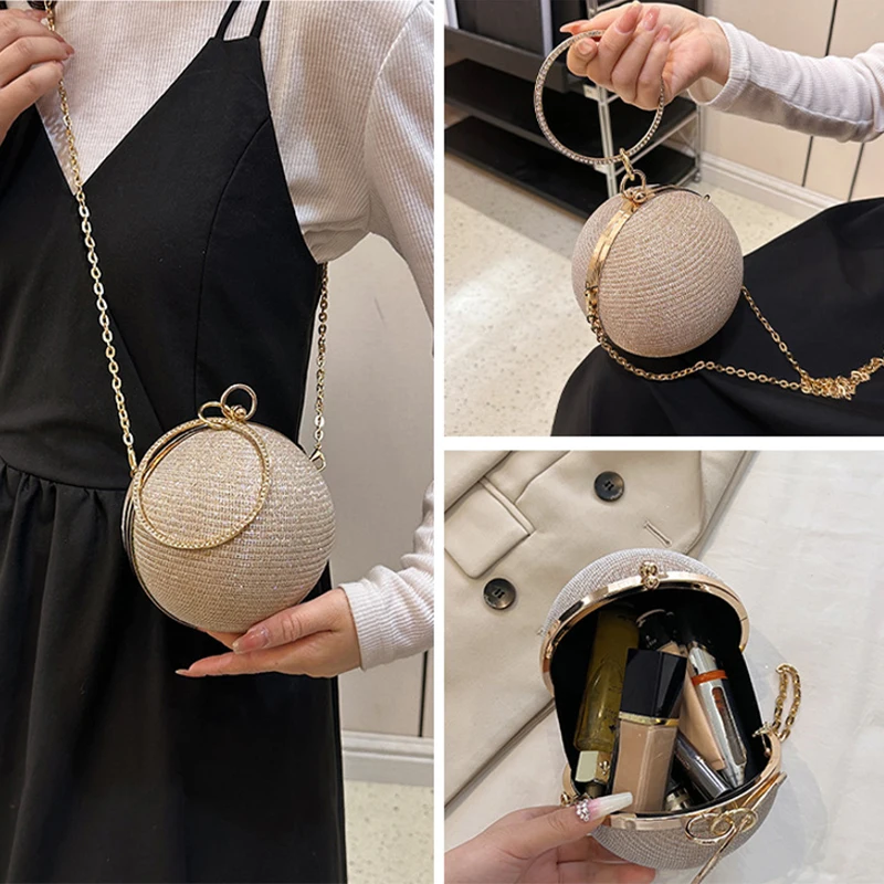 Circular Ring Portable Evening Bags Metal Round Ball Handbags For Lipstick Elegant Luxury Clutch Purse Wedding Wallets